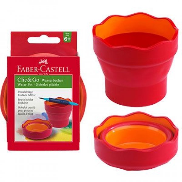 Чаша за рисуване Faber-Castell Clic&Go, сгъваема, червена